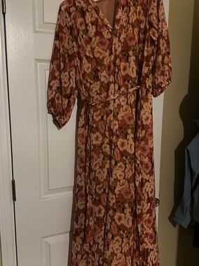 Vince Camuto Floral Wrap Maxi Dress in Rust and Cream
